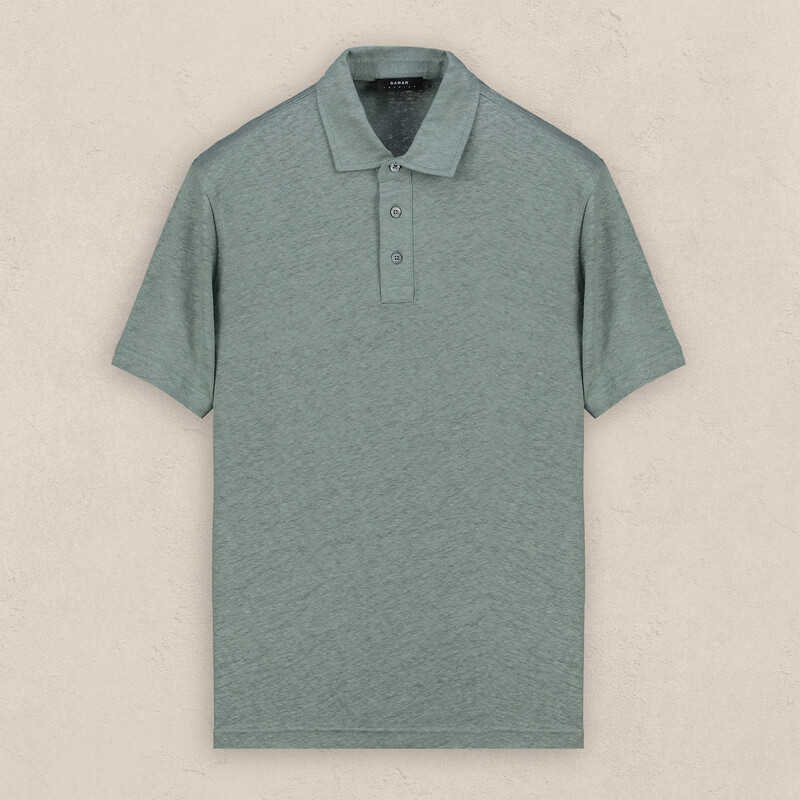 Polo Yaka Mint Yeşili Keten Tişört 