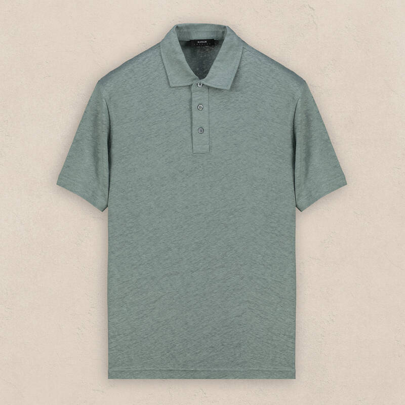 Polo Yaka Mint Yeşili Keten Tişört - 1