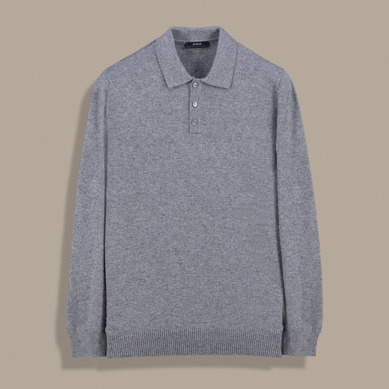 Düğmeli Polo Yaka Gri Triko - SARAR PREMIUM