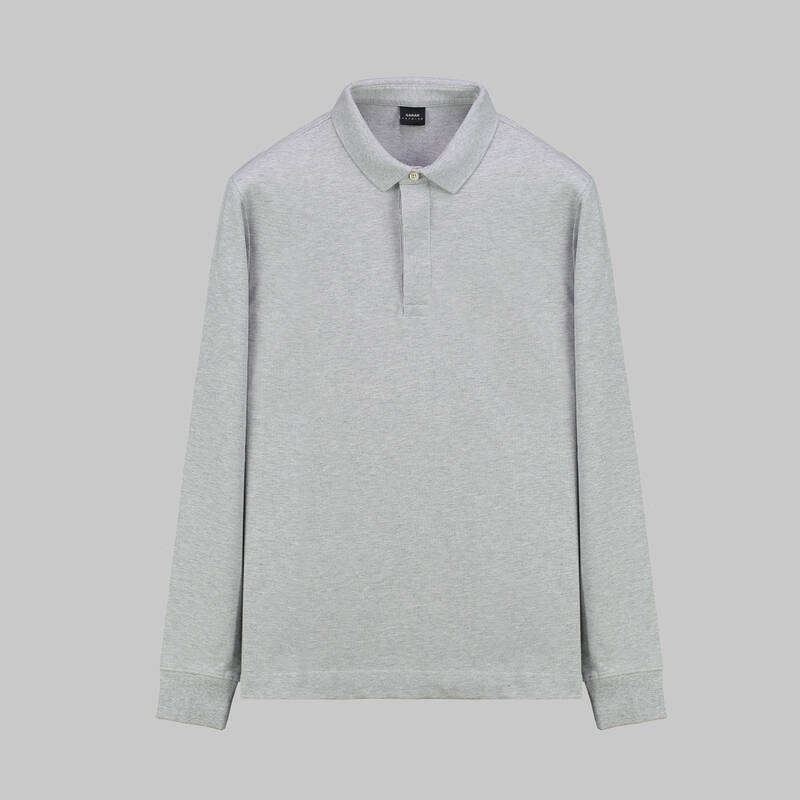 Polo Yaka Uzun Kol Gri Melanj Tişört - 1