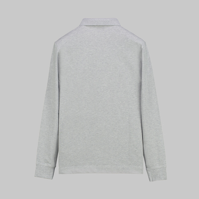 Polo Yaka Uzun Kol Gri Melanj Tişört - SARAR PREMIUM