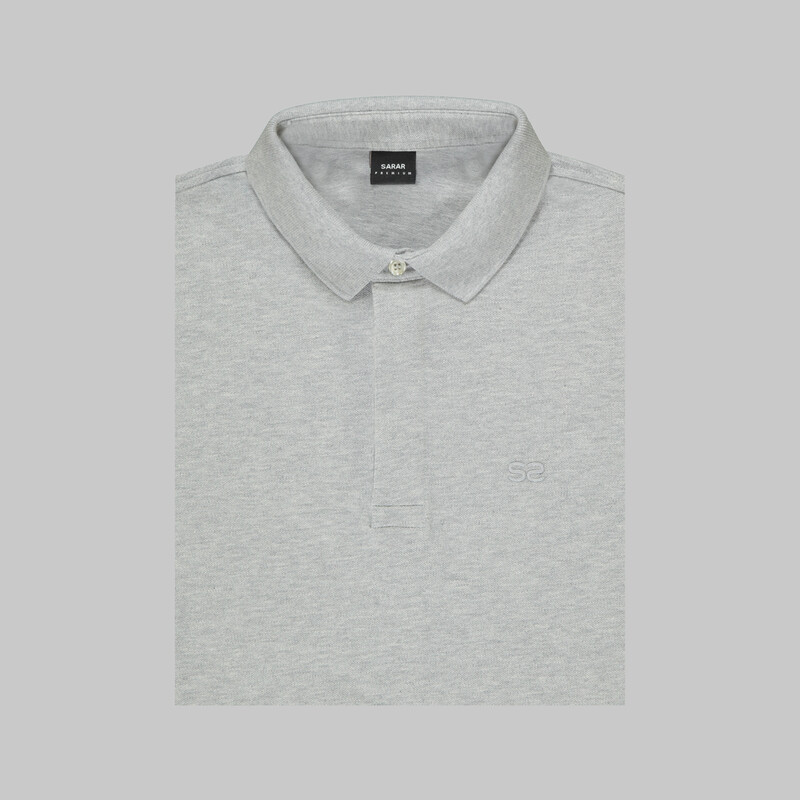 Polo Yaka Uzun Kol Gri Melanj Tişört - SARAR PREMIUM