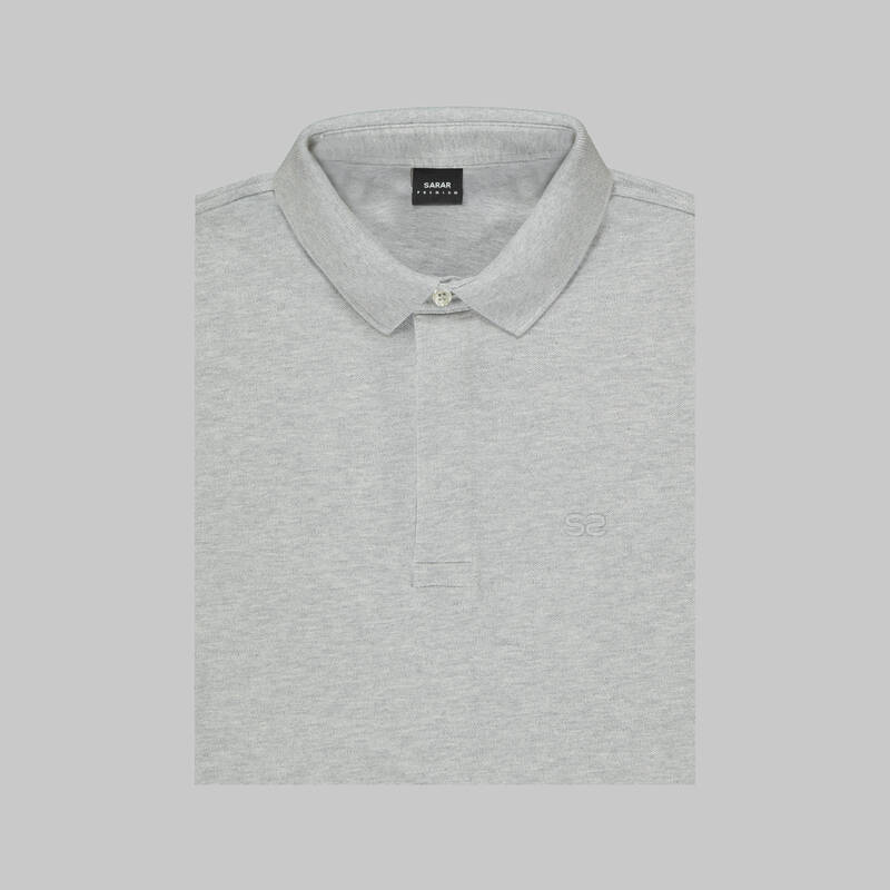Polo Yaka Uzun Kol Gri Melanj Tişört - 3