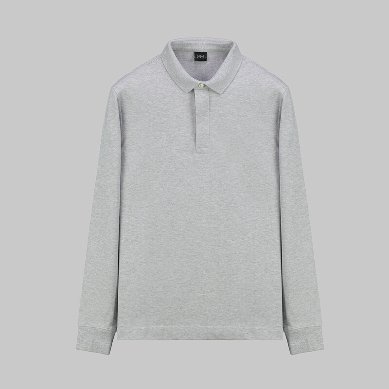 Polo Yaka Uzun Kol Gri Melanj Tişört - SARAR PREMIUM