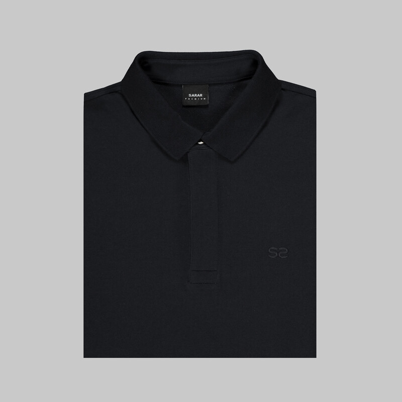 Polo Yaka Uzun Kol Siyah Tişört - SARAR PREMIUM
