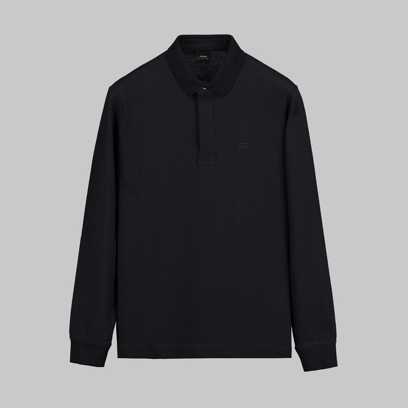 Polo Yaka Uzun Kol Siyah Tişört 