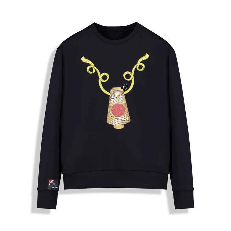 O Yaka Rodolf Tasarım Siyah Sweatshirt 