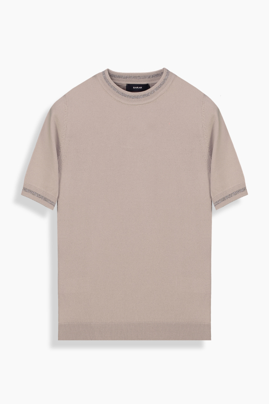 Sparle O Yaka Bej Triko Tişört - SARAR WOMAN