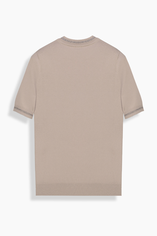 Sparle O Yaka Bej Triko Tişört - SARAR WOMAN