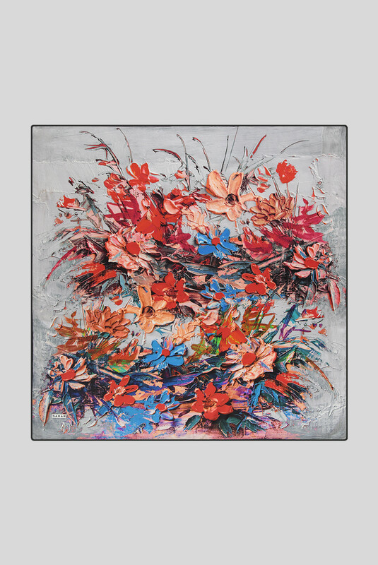 Sura Çiçek Desenli Kırmızı İpek Eşarp - SARAR