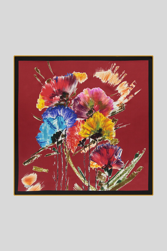 Sura Desenli İpek Kırmızı Eşarp - SARAR