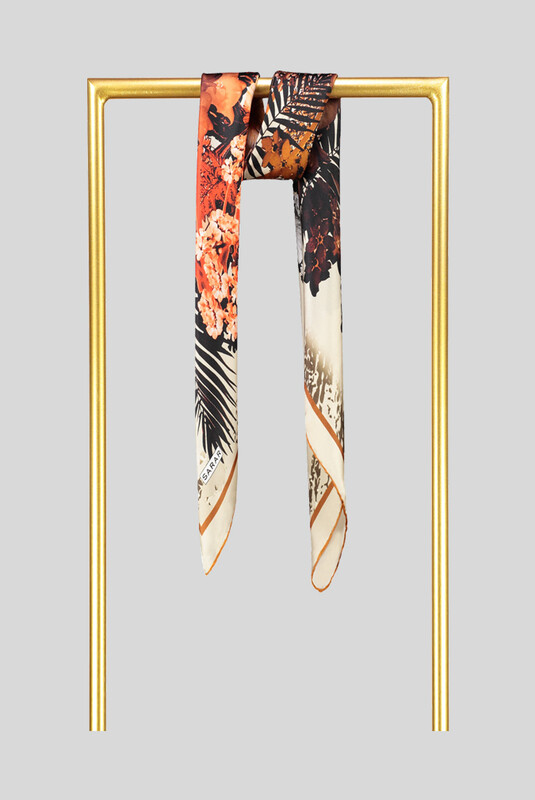 Sura Desenli Çiçekli Bal Köpüğü İpek Eşarp - SARAR