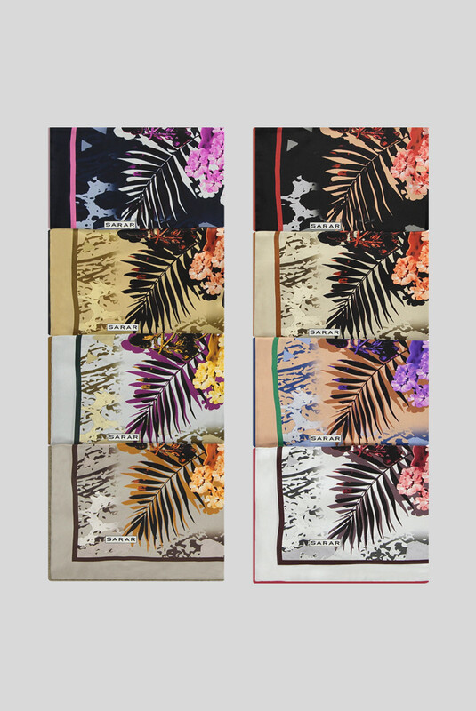 Sura Desenli Çiçekli Bal Köpüğü İpek Eşarp - SARAR