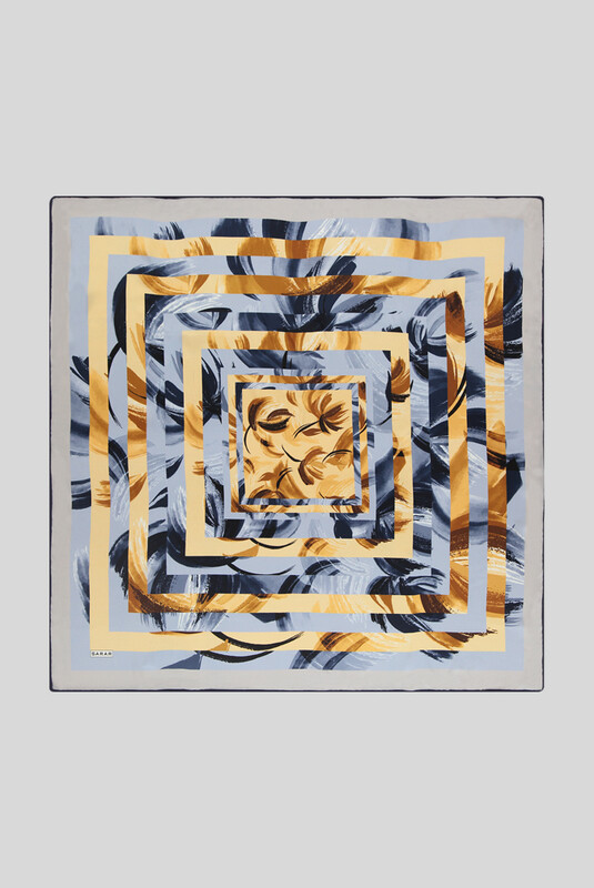 Sura Açık Mavi Geometrik Desenli İpek Eşarp - SARAR