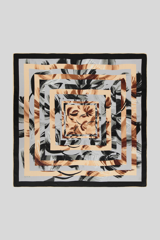 Sura Somon Rengi Geometrik Desenli İpek Eşarp - SARAR