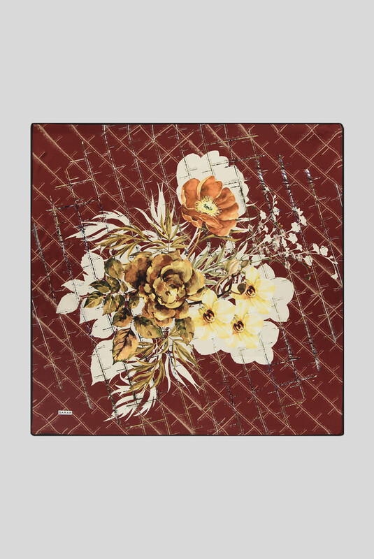 Sura Taba Çiçekli İpek Eşarp - SARAR