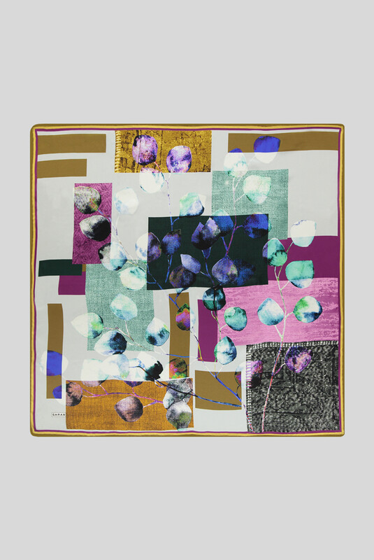 Sura Gri Desenli İpek Eşarp - SARAR