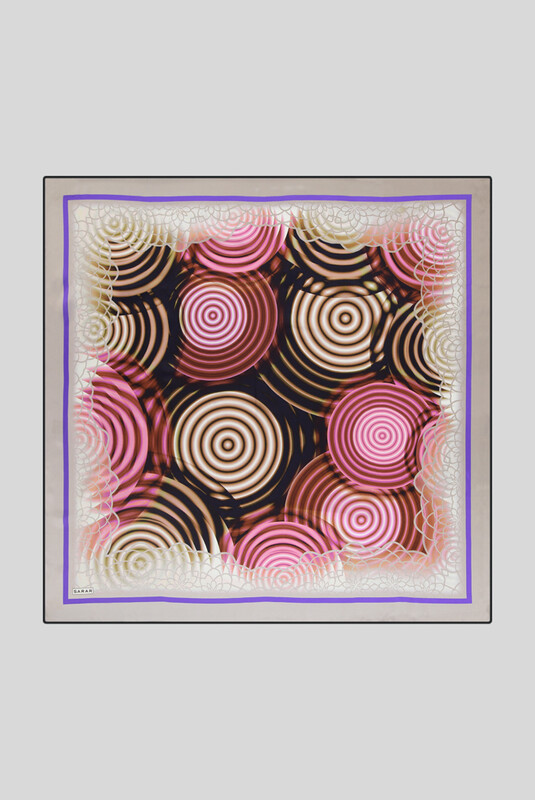 Sura Yuvarlak Desenli Gri İpek Eşarp - SARAR