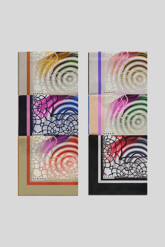 Sura Yuvarlak Desenli Gri İpek Eşarp - SARAR