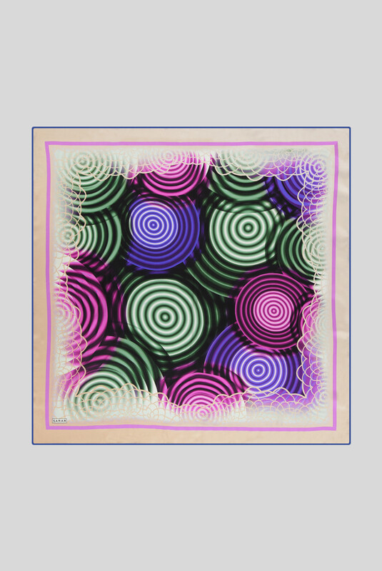 Sura Yuvarlak Desenli Somon Rengi İpek Eşarp - SARAR