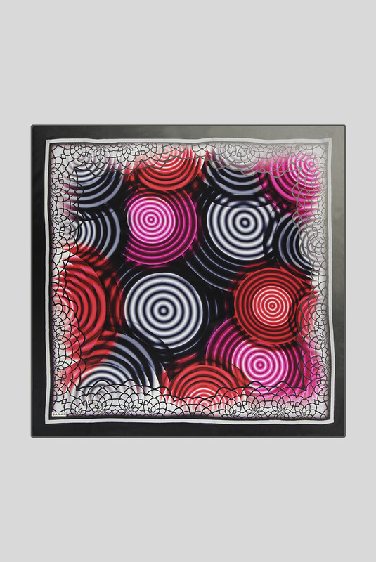 Sura Yuvarlak Desenli Siyah İpek Eşarp - SARAR