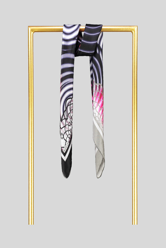 Sura Yuvarlak Desenli Siyah İpek Eşarp - SARAR