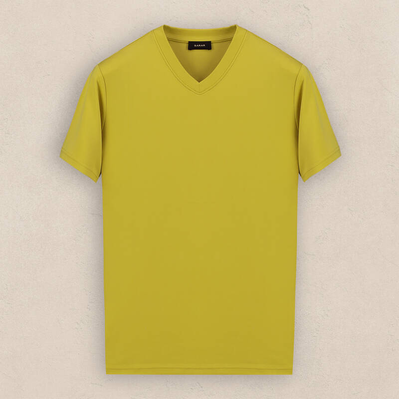 V Yaka Hardal Tişört - 1