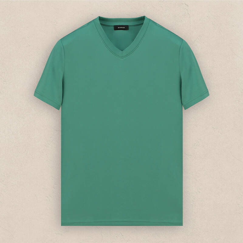V Yaka Yeşil Tişört - 1