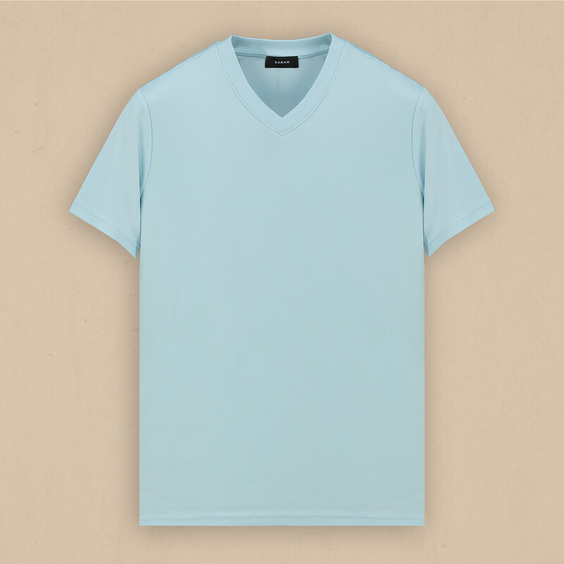 V Yaka Mavi Tişört - SARAR