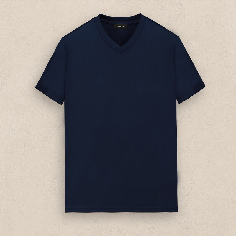 V Yaka Lacivert Tişört 
