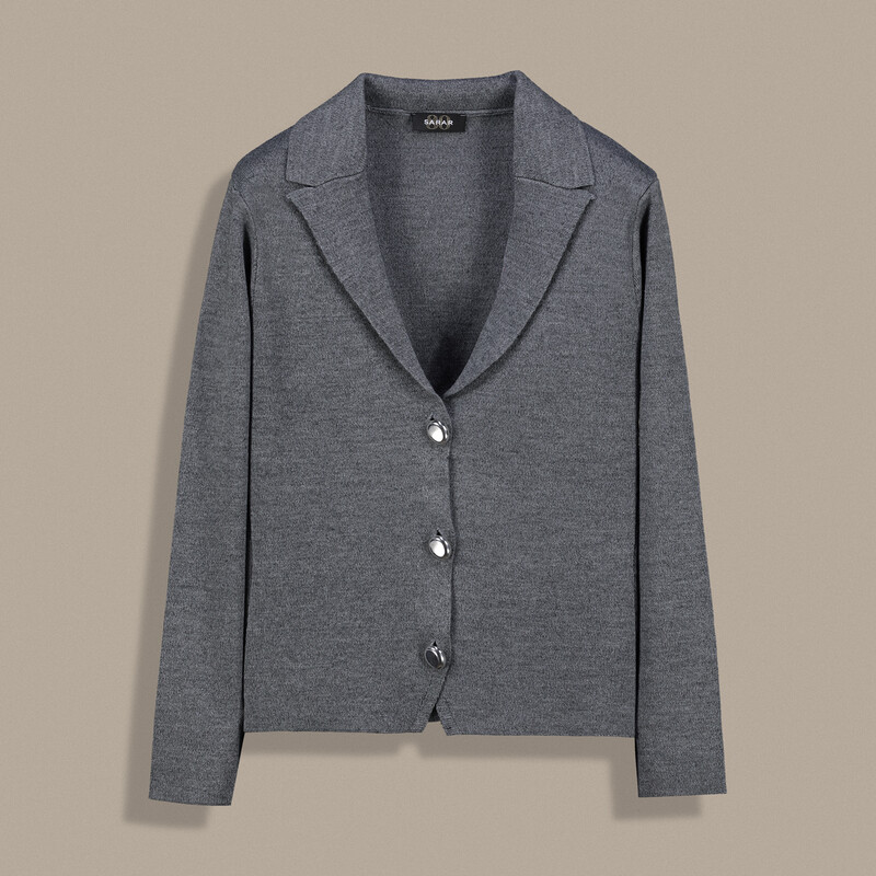 Versa Düğmeli Gri Melanj Hırka - SARAR WOMAN