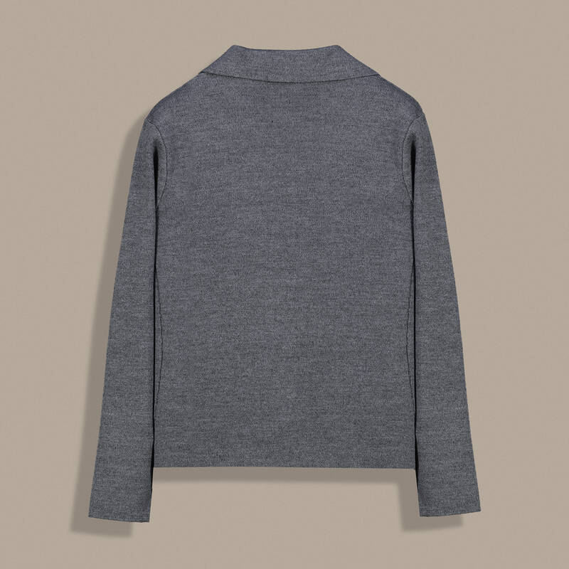 Versa Düğmeli Gri Melanj Hırka - 2