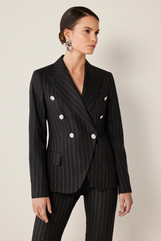 Fleet Çizgili Siyah Ceket - SARAR WOMAN