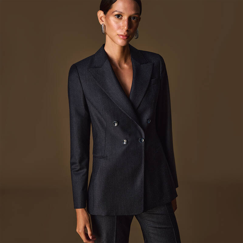Mara Çizgili Lacivert Ceket - 1