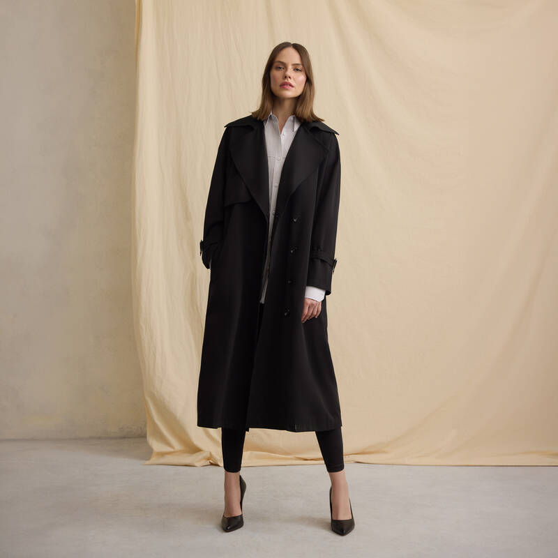 Kadın Siyah Trençkot - 1