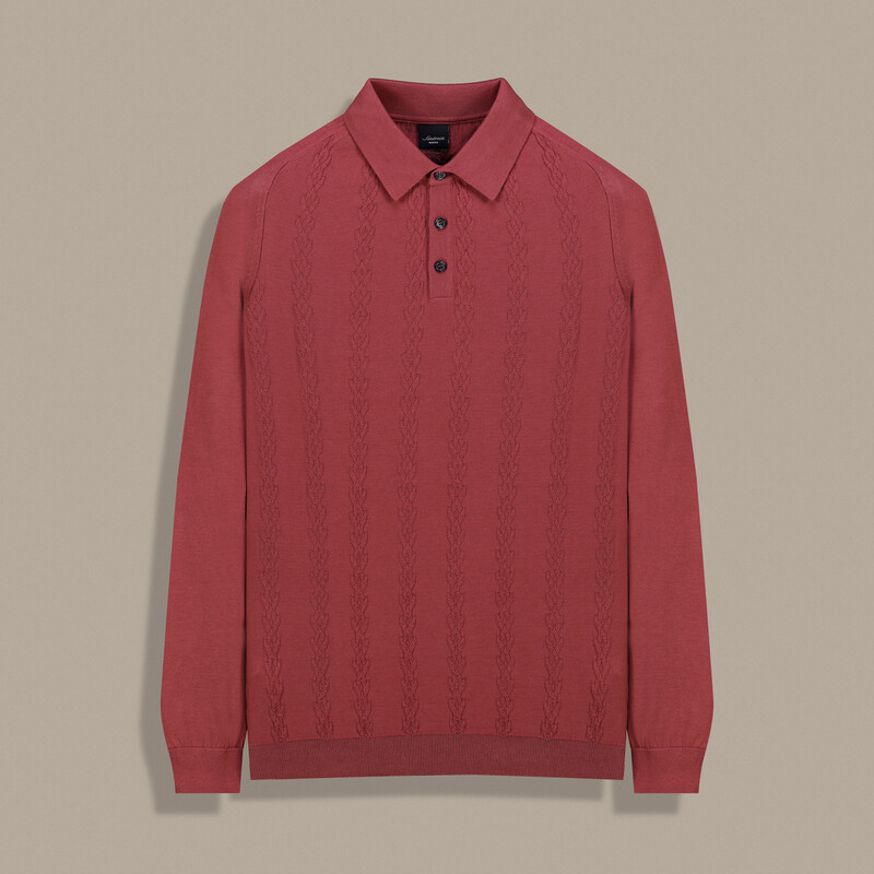 Düğmeli Polo Yaka Desenli Kiremit Triko - SARTORIA