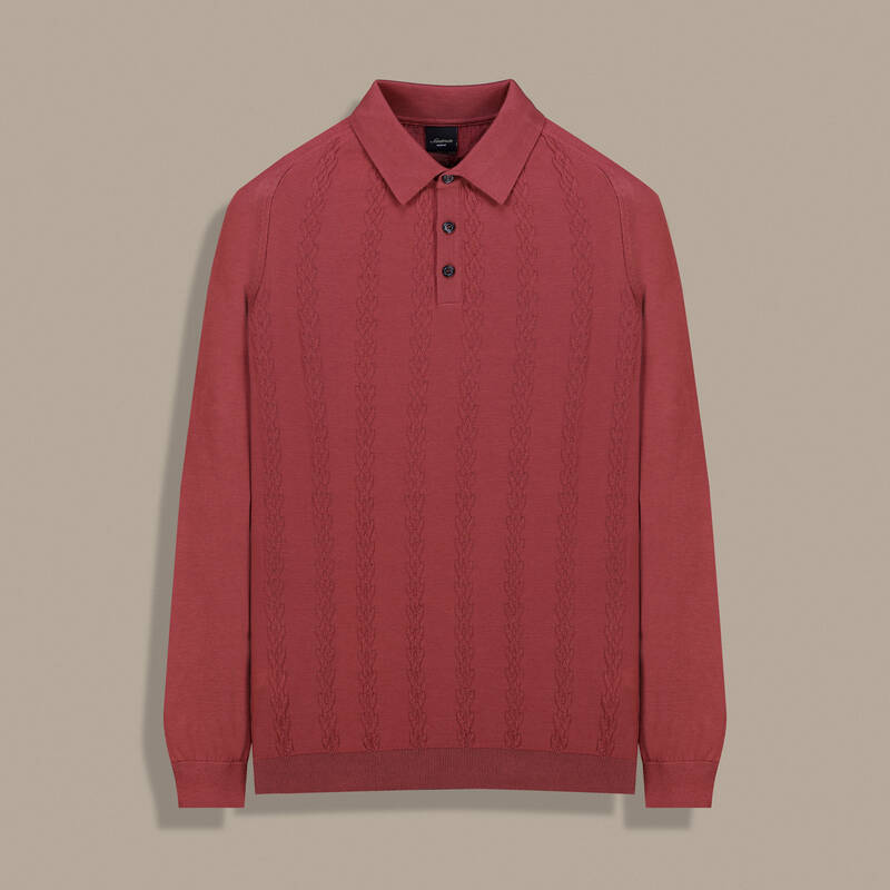 Düğmeli Polo Yaka Desenli Kiremit Triko - 1