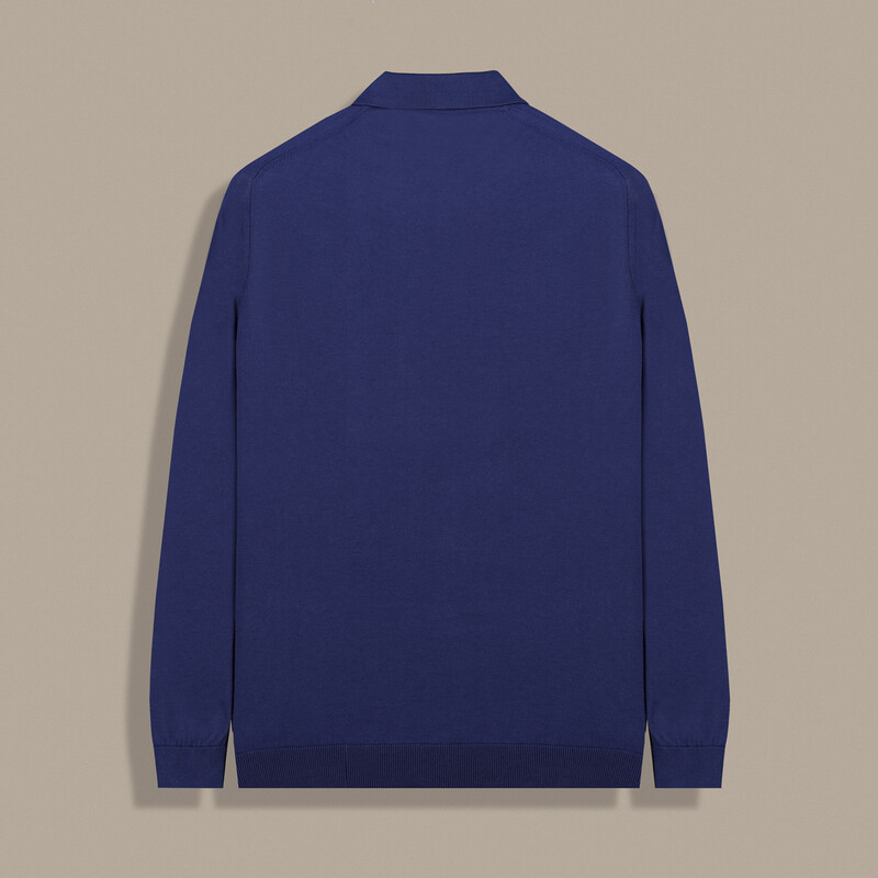 Düğmeli Polo Yaka Desenli Lacivert Triko - SARTORIA