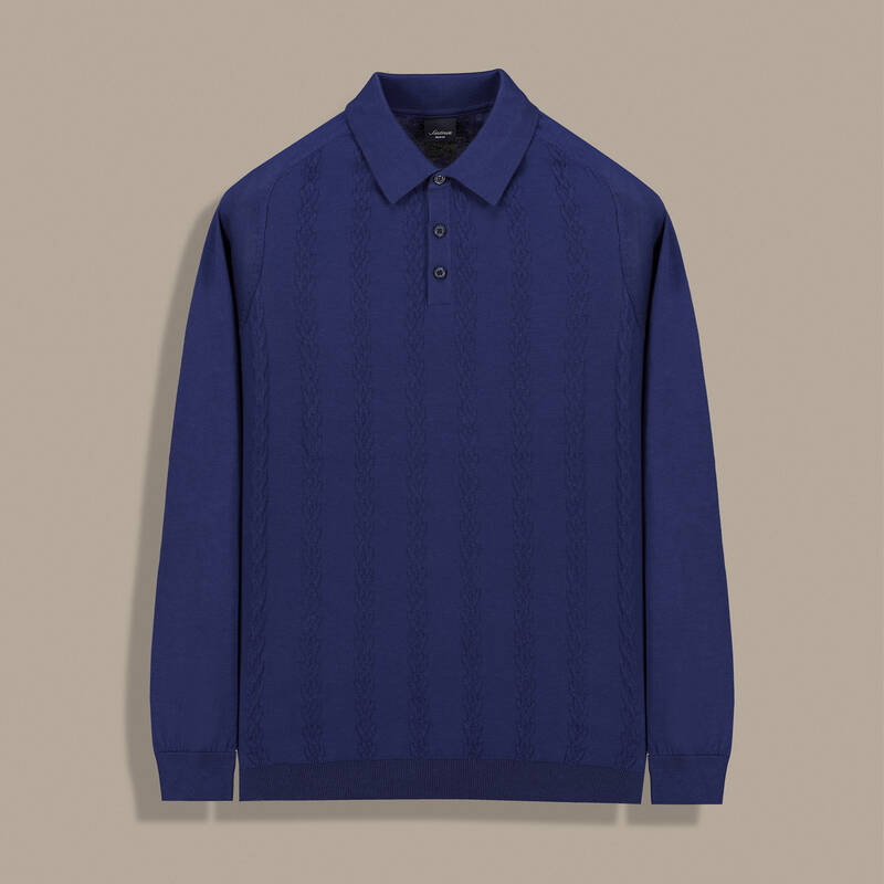 Düğmeli Polo Yaka Desenli Lacivert Triko - 1