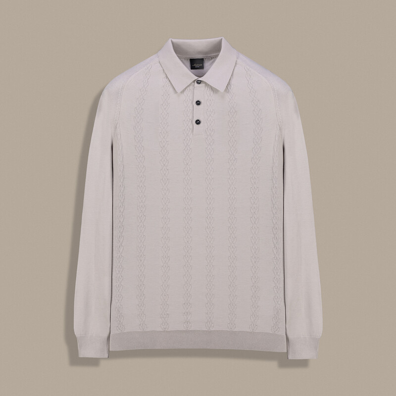 Düğmeli Polo Yaka Desenli Taş Rengi Triko - SARTORIA