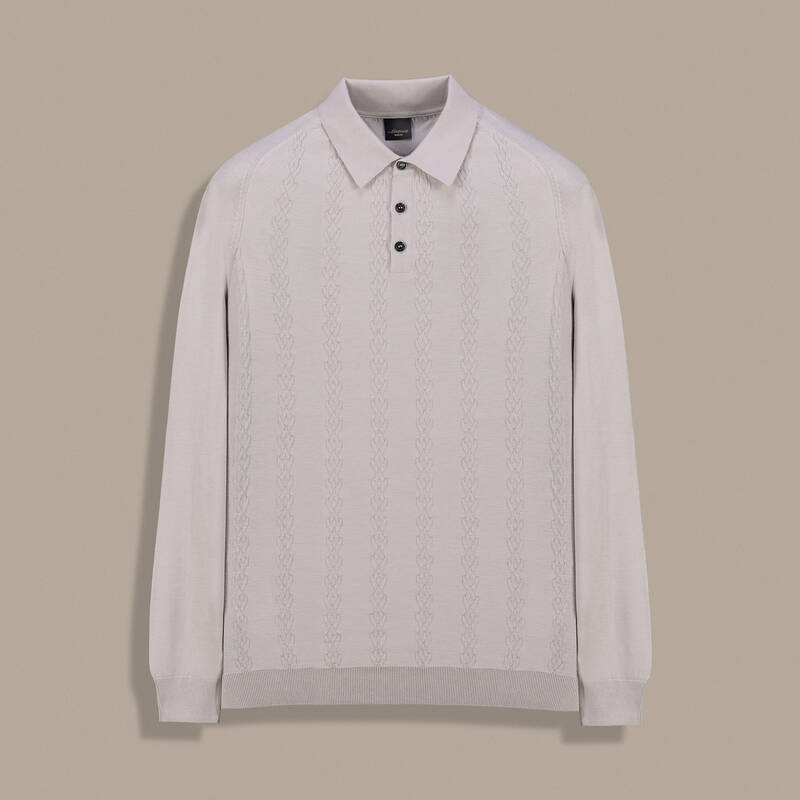 Düğmeli Polo Yaka Desenli Taş Rengi Triko - 1