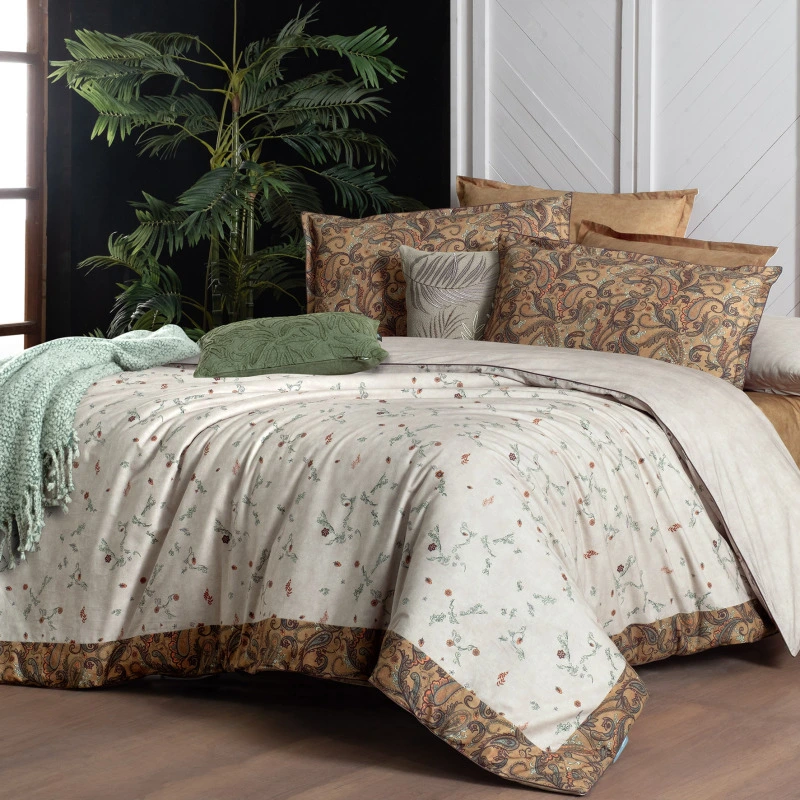 Saura Fancy Bej Çift Kişilik Desenli Nevresim Takımı 