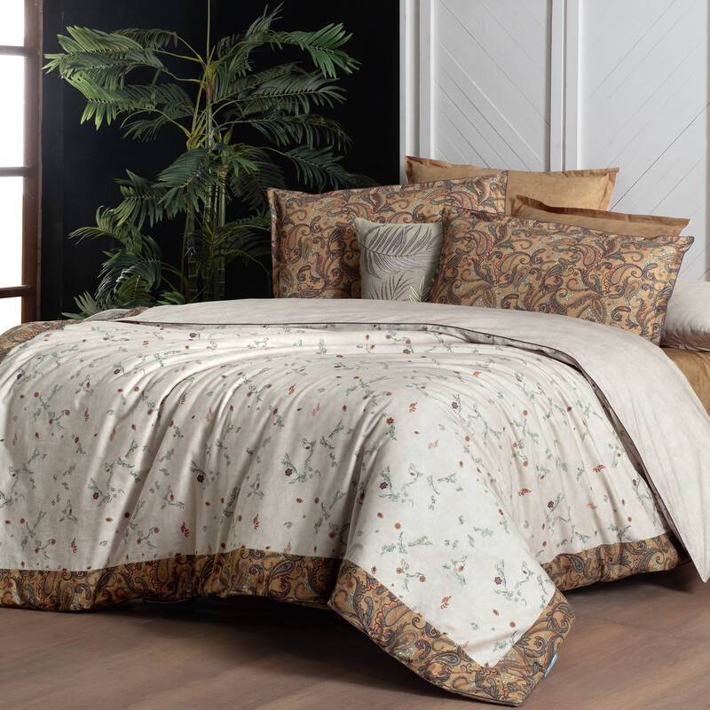 Saura Fancy King Size Bej Nevresim Takımı - 1