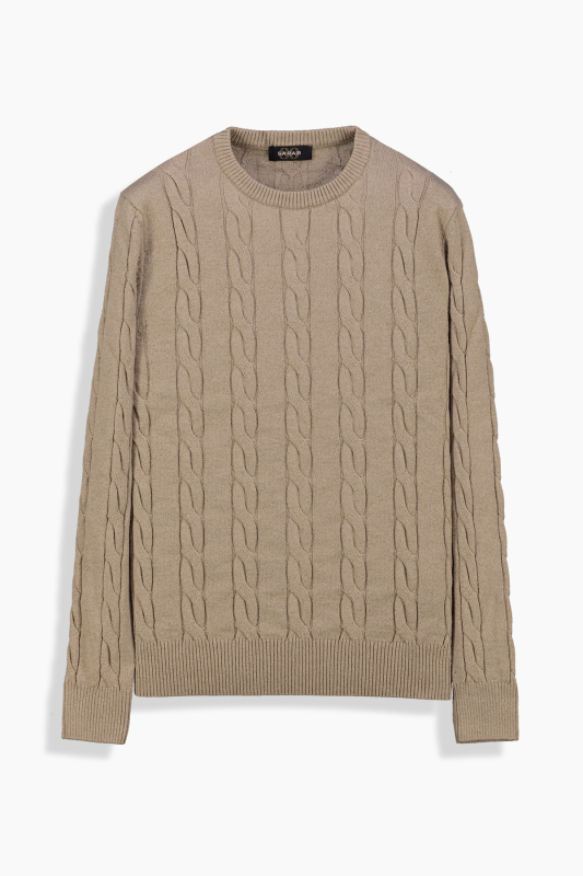 Seraphine Bisiklet Yaka Bej Triko - SARAR WOMAN