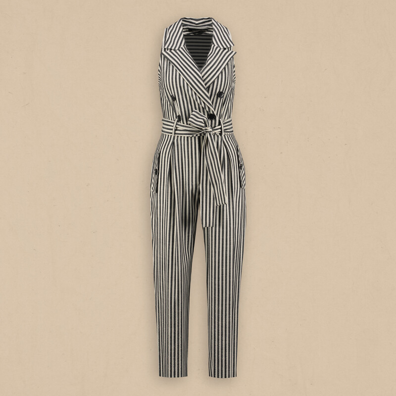 Sheryl Çizgili Siyah Tulum 