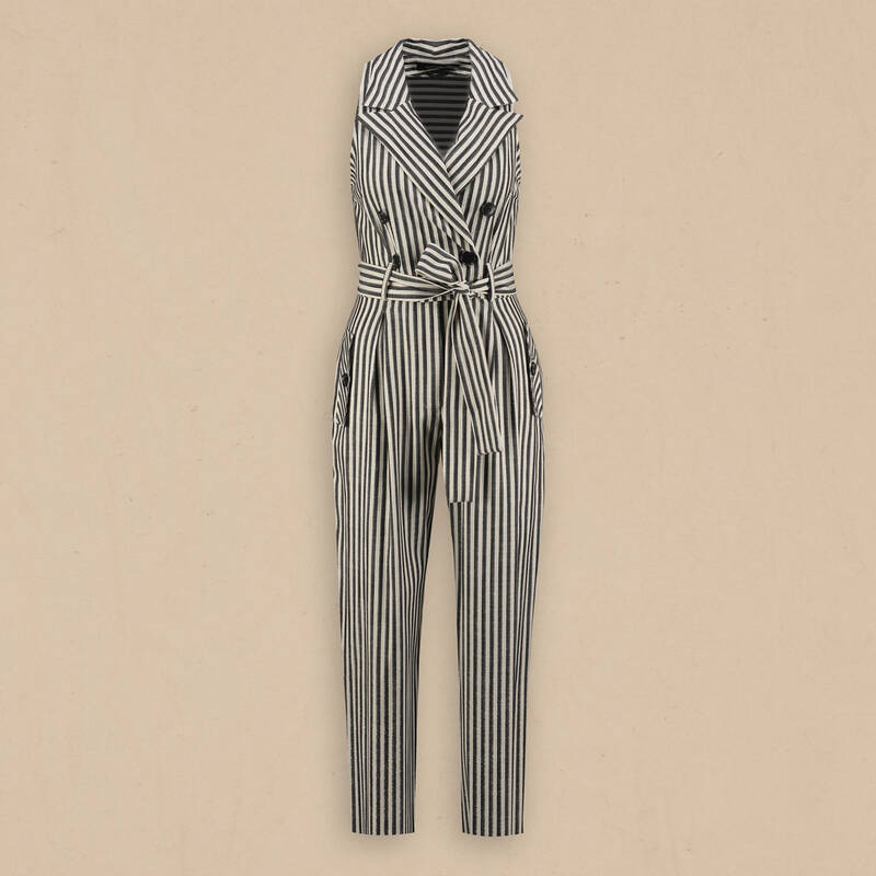 Sheryl Çizgili Siyah Tulum - 1