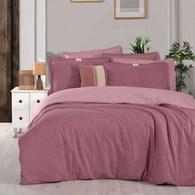 Solo Tone Ranforce Nevresim Takımı Çift Kişilik Pembe 