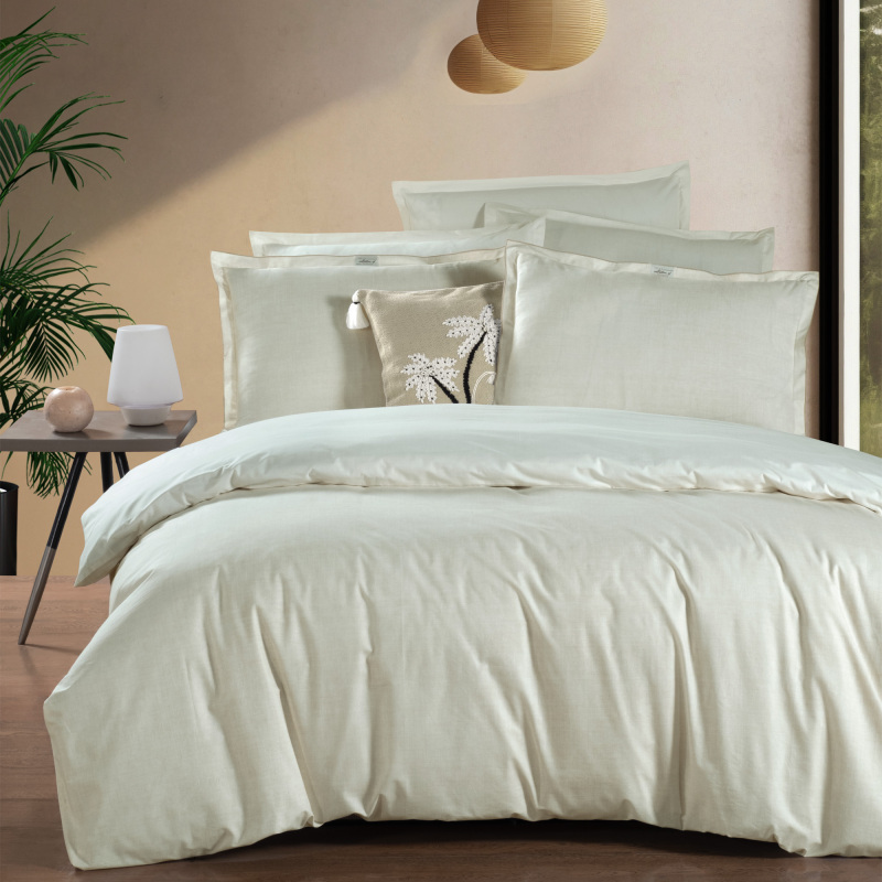 Solo Tone Ranforce Nevresim Takımı Çift Kişilik Ekru 