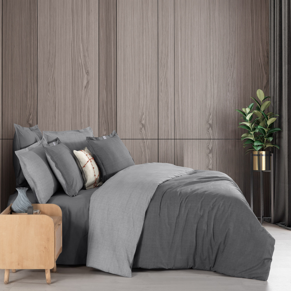 Solo Tone Ranforce Nevresim Takımı Çift Kişilik Gri - 1