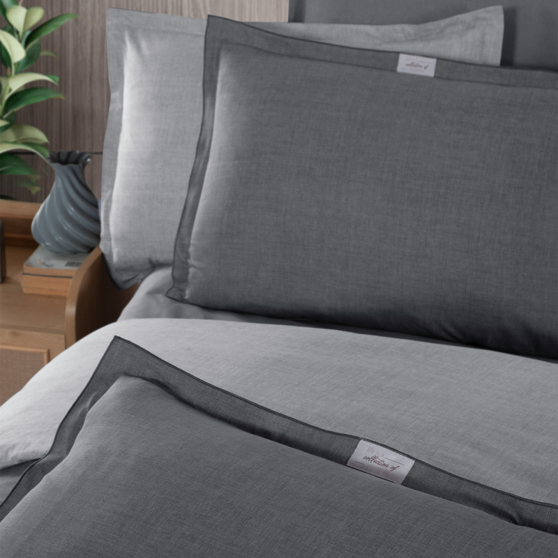 Solo Tone Ranforce Nevresim Takımı Çift Kişilik Gri - SAREV